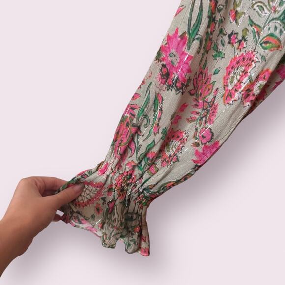 Hemant & Nandita Nora Floral Mini Dress in Sage Green - Picture 8 of 9